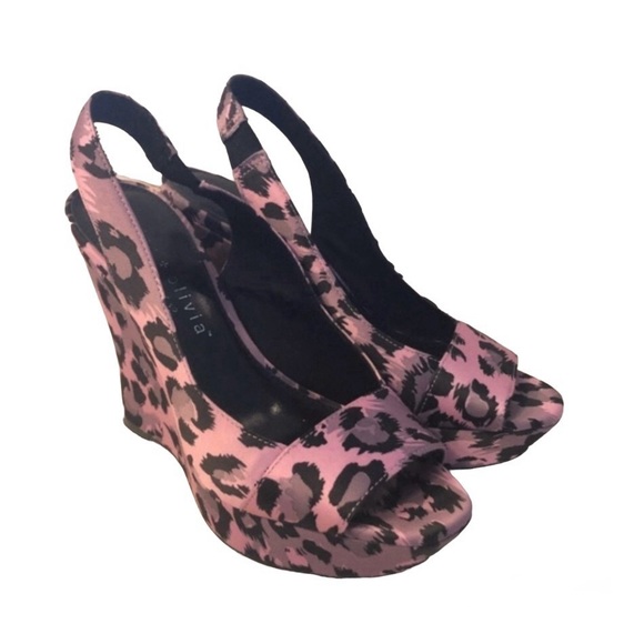 ηεω A+O Pink Leopard Slingback Peep-Toe Wedge Vintage Alice + Olivia Excellent - Picture 9 of 16